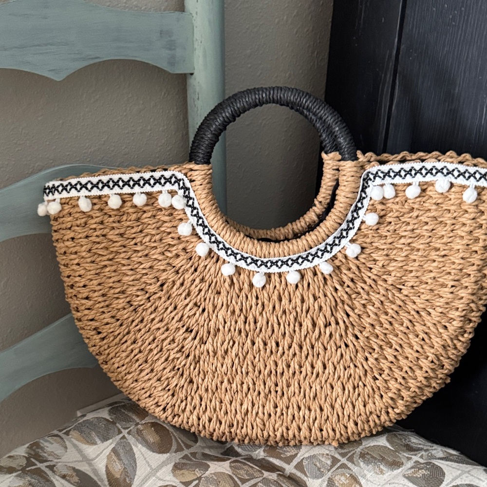 Elegant Woven Tote with Black Handles
